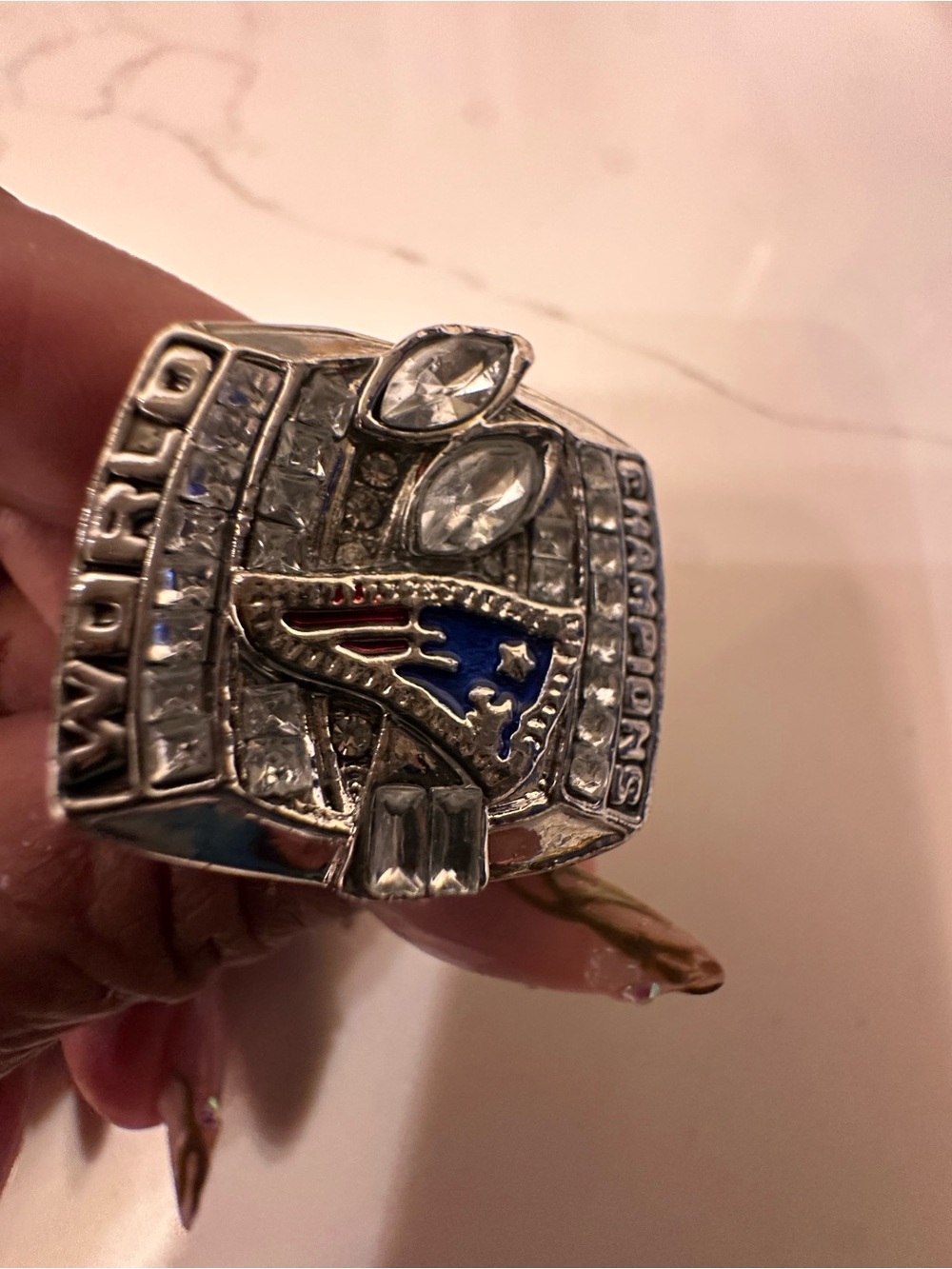 Fun Fashion Patriots World Champions Ring Silver and Blue Ring Size 10
